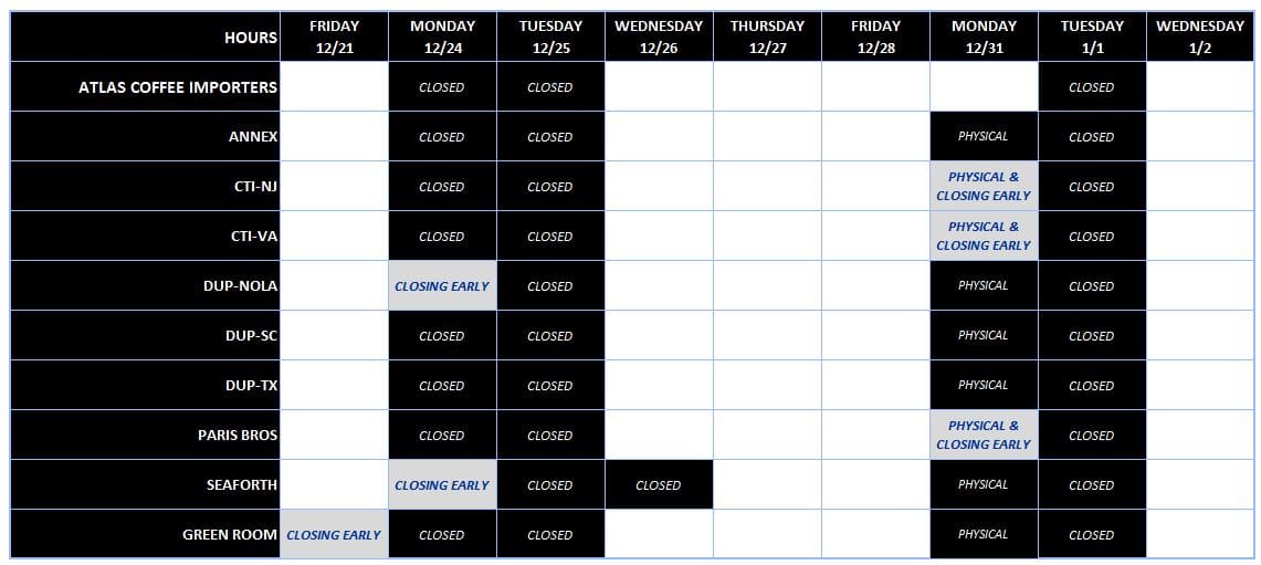 18121901holidayhours Atlas Coffee Importers